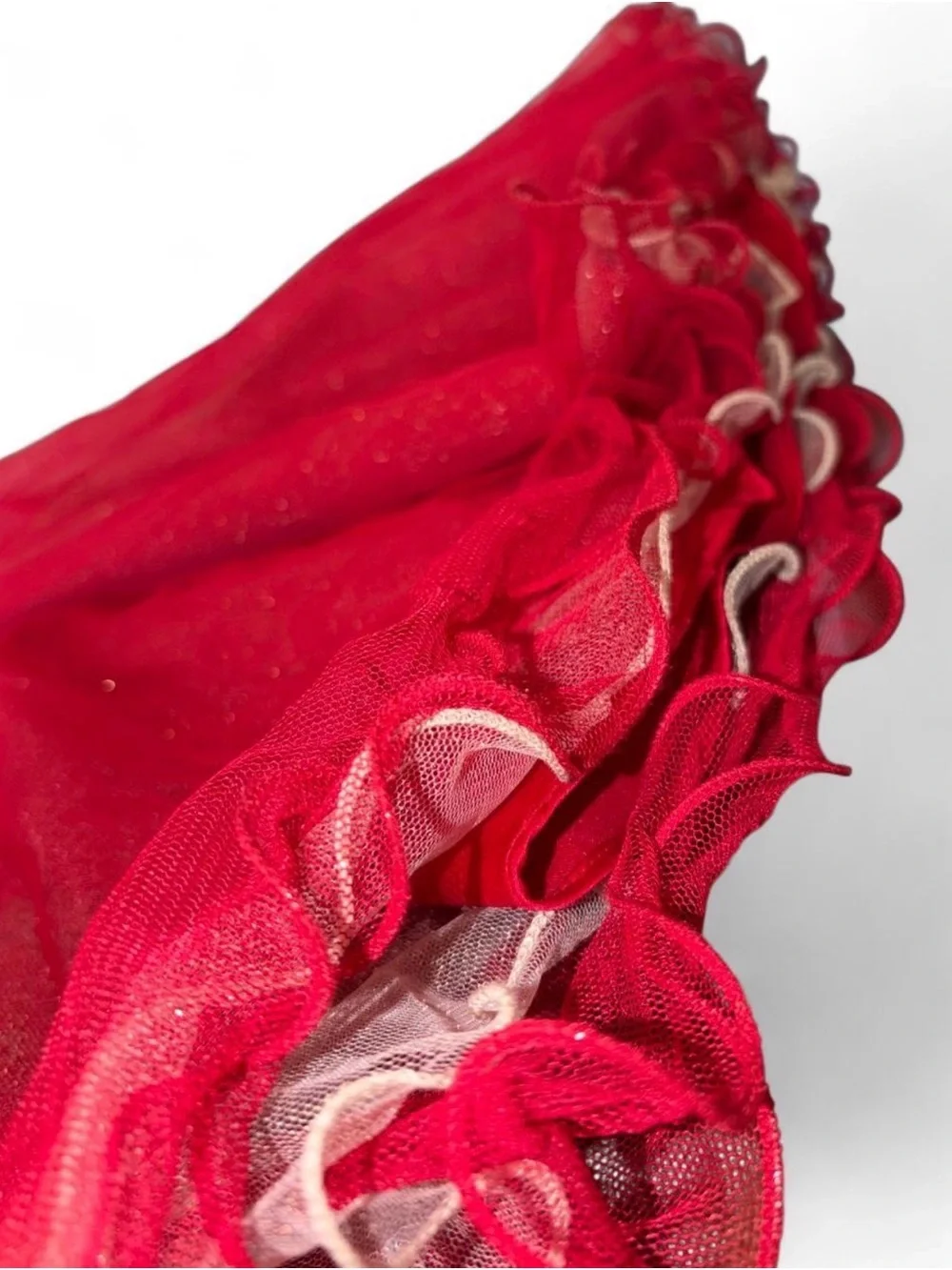 Rare Editions Gold Lace Bodice Red Tulle Formal Dress